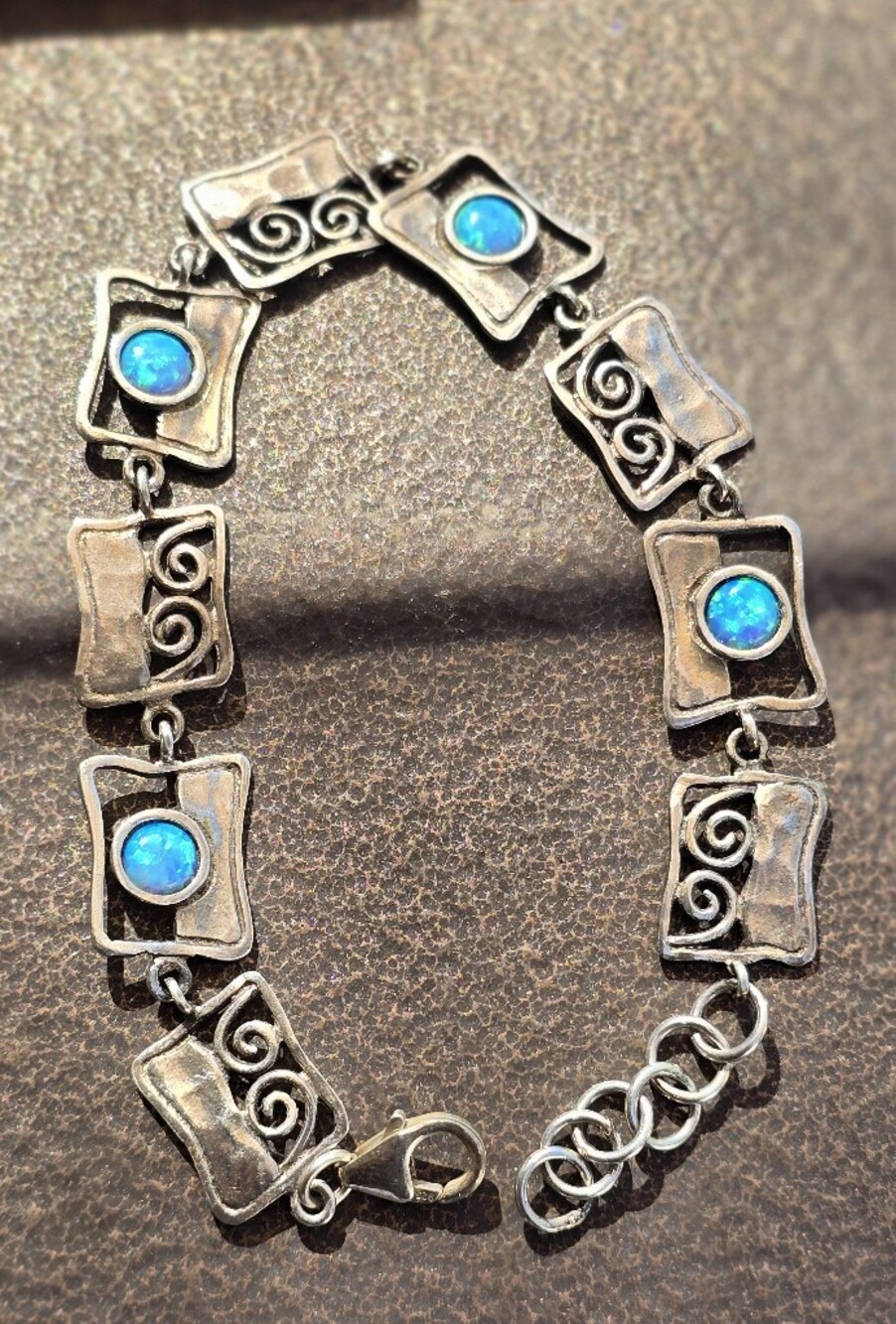 NIB Fine designer Magnolia Silver Jewellery blue fire opal artistic panel swirl
